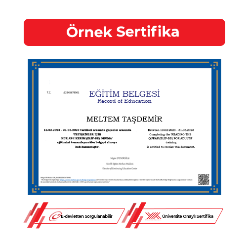 Yetişkinler İçin Kur’an-I Kerim (Elif-Be) Okuma Sertifikası